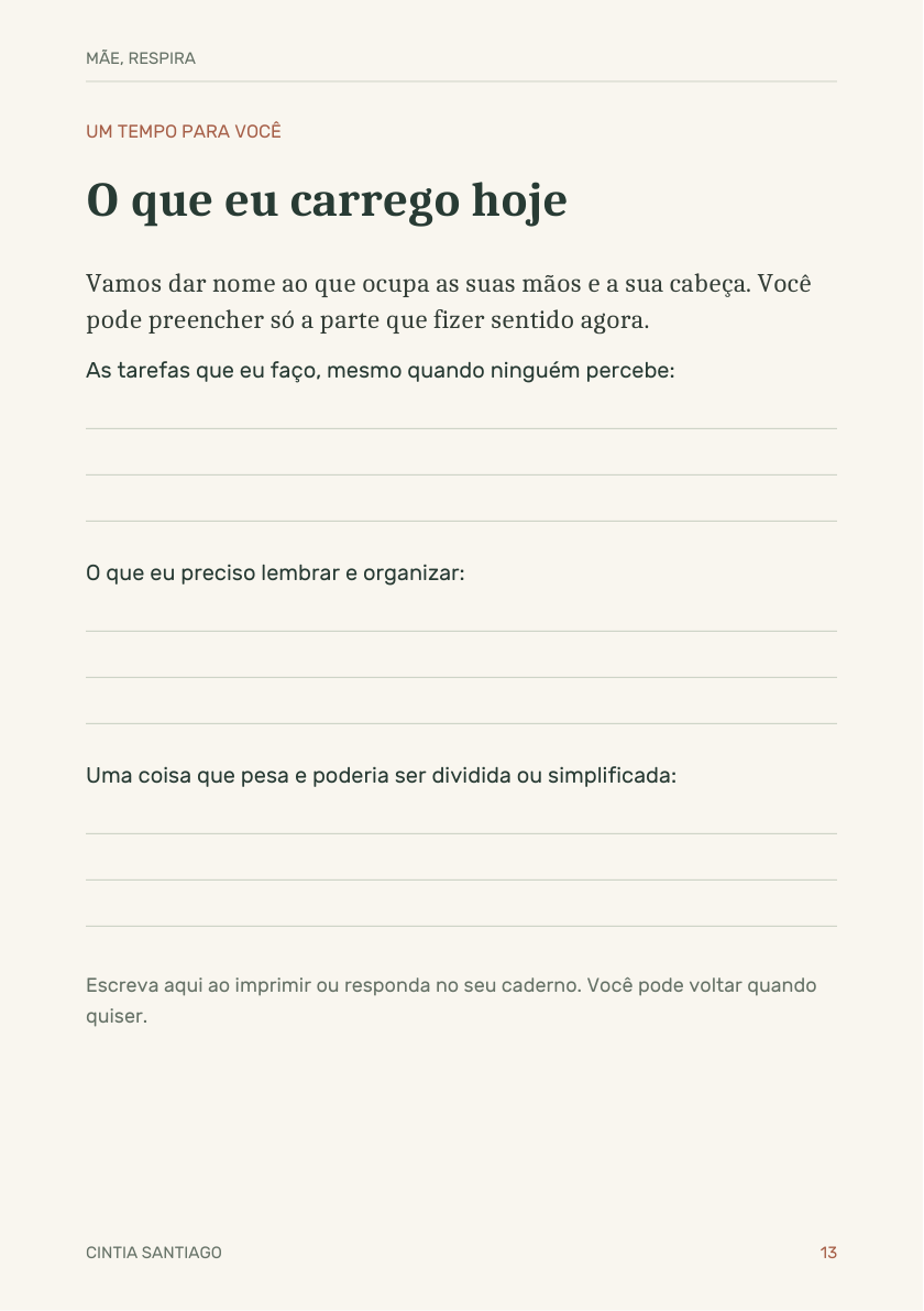 Página 13 com a lista O que eu carrego hoje