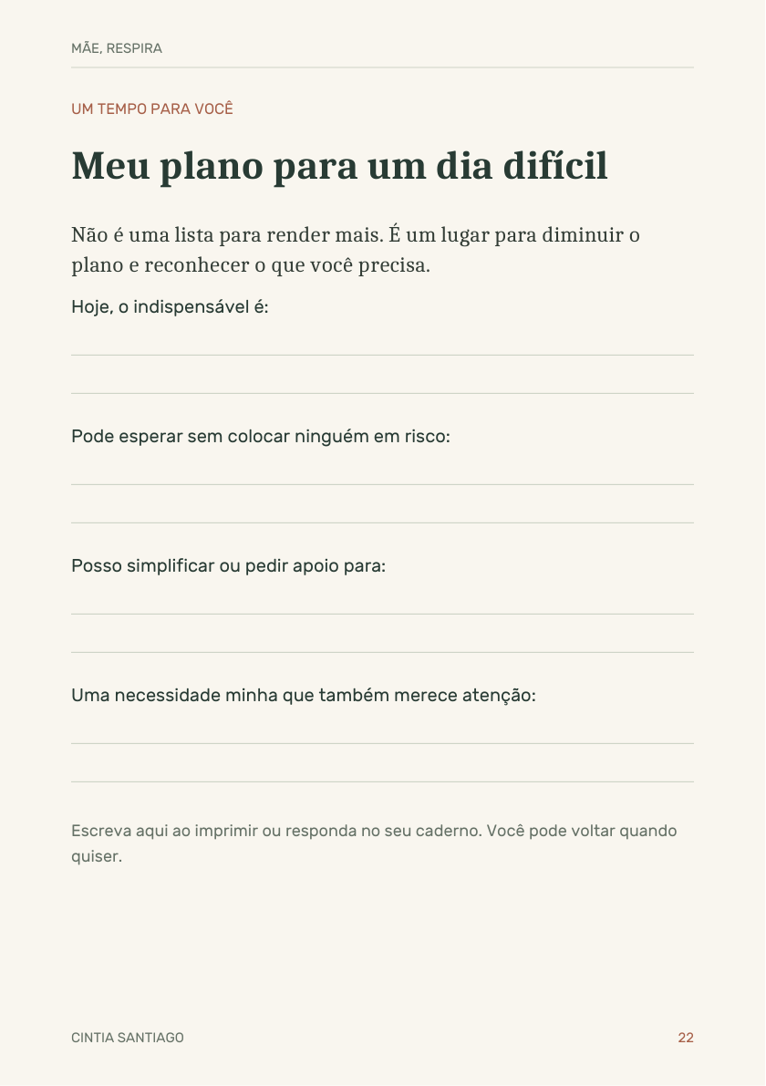 Página 22 com o exercício Meu plano para um dia difícil